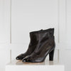 Chanel Black Patent Toe Leather Ruffle CC Ankle Boots