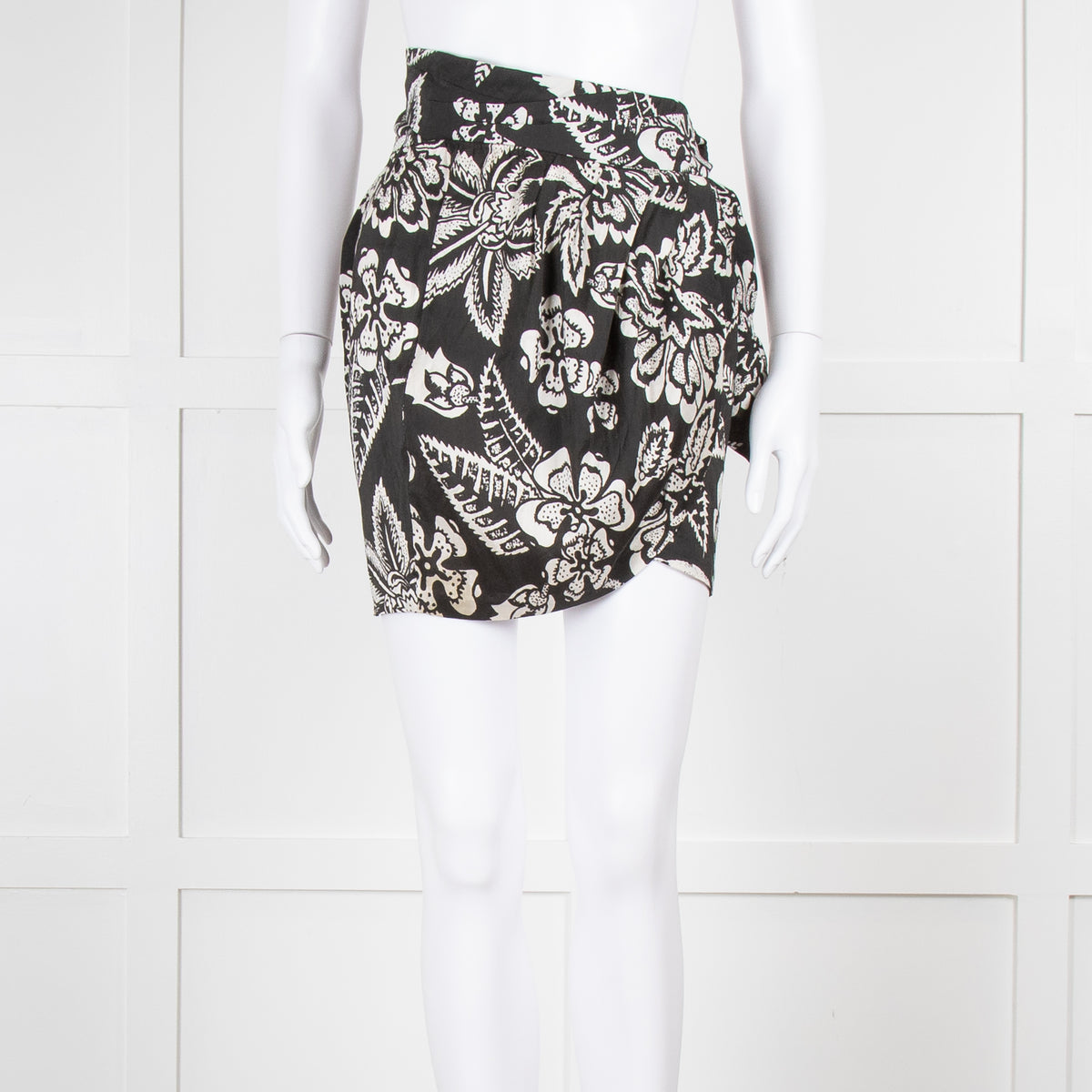 Isabel Marant Black White Floral Silk Wrap Skirt