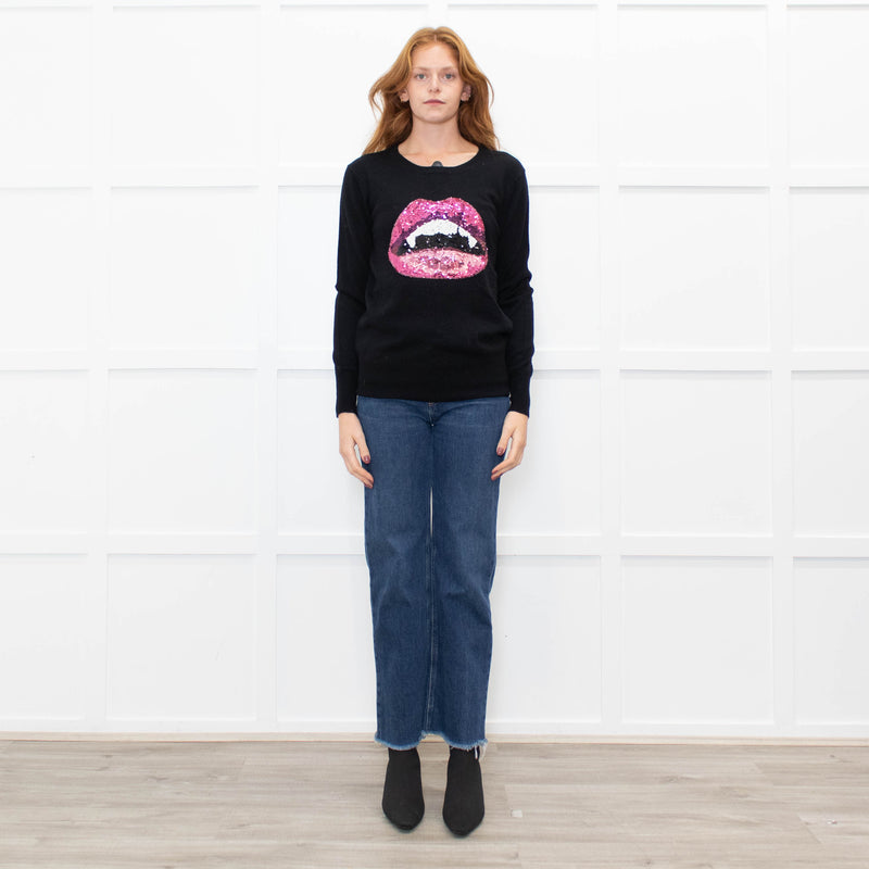 Markus Lupfer Black Pink White Lips Sequins Merino Wool Jumper