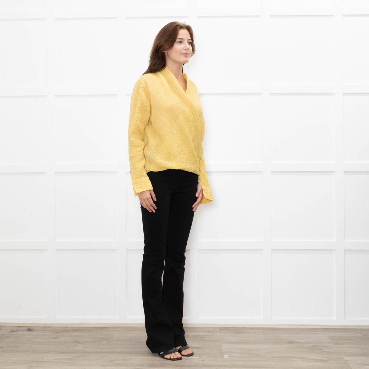 Adolfo Dominguez Yellow Crinkle Wrap Shirt