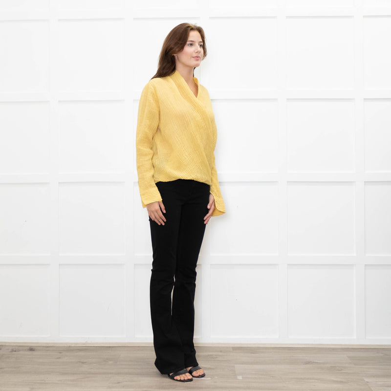 Adolfo Dominguez Yellow Crinkle Wrap Shirt