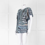 Iro Multicolour Silk Mix Shorlt Sleeve Top With Fringe Detail