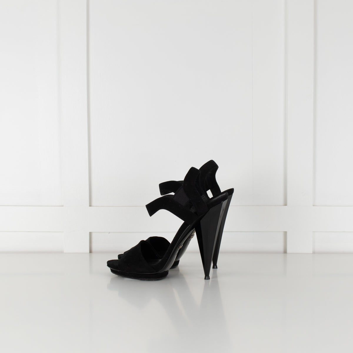 Gucci Black Suede Platform Shoes with Faceted Heels