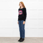 Markus Lupfer Black Pink White Lips Sequins Merino Wool Jumper