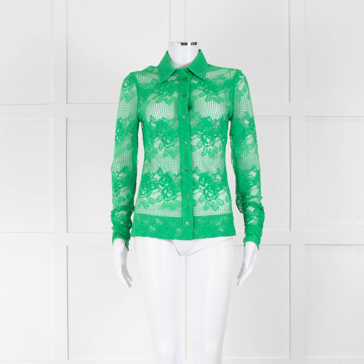 Ganni Bright Green Lace Shirt