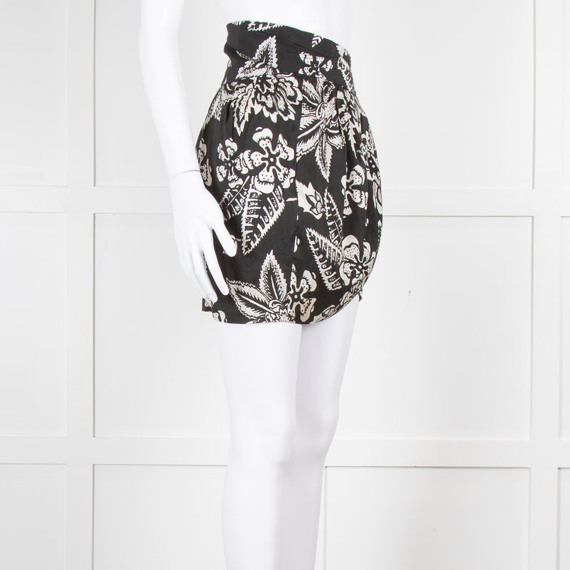 Isabel Marant Black White Floral Silk Wrap Skirt