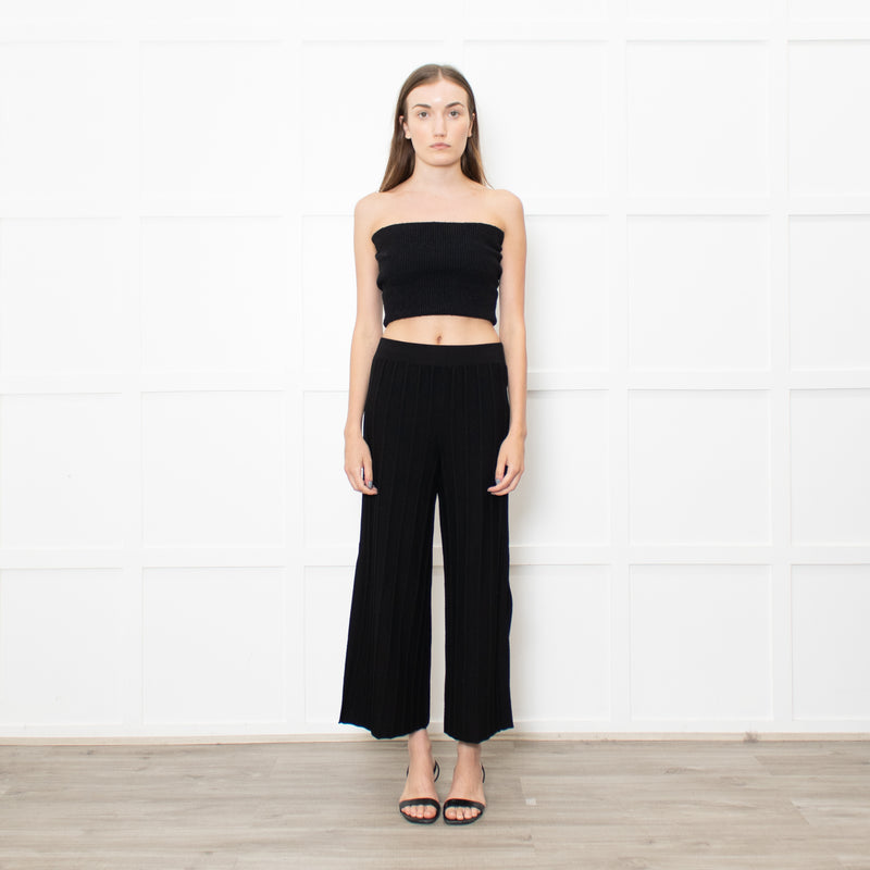 Theory Black Knitted Petite Wide Leg Trousers