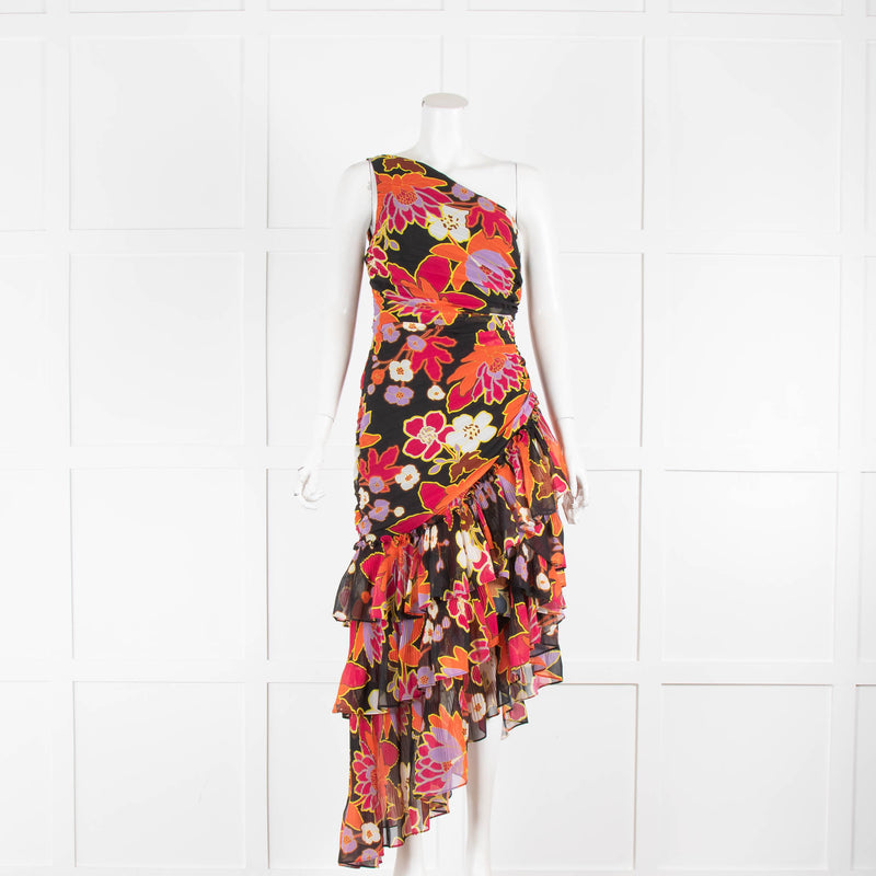 Ungaro Multi Floral One Shoulder Pleated Dress