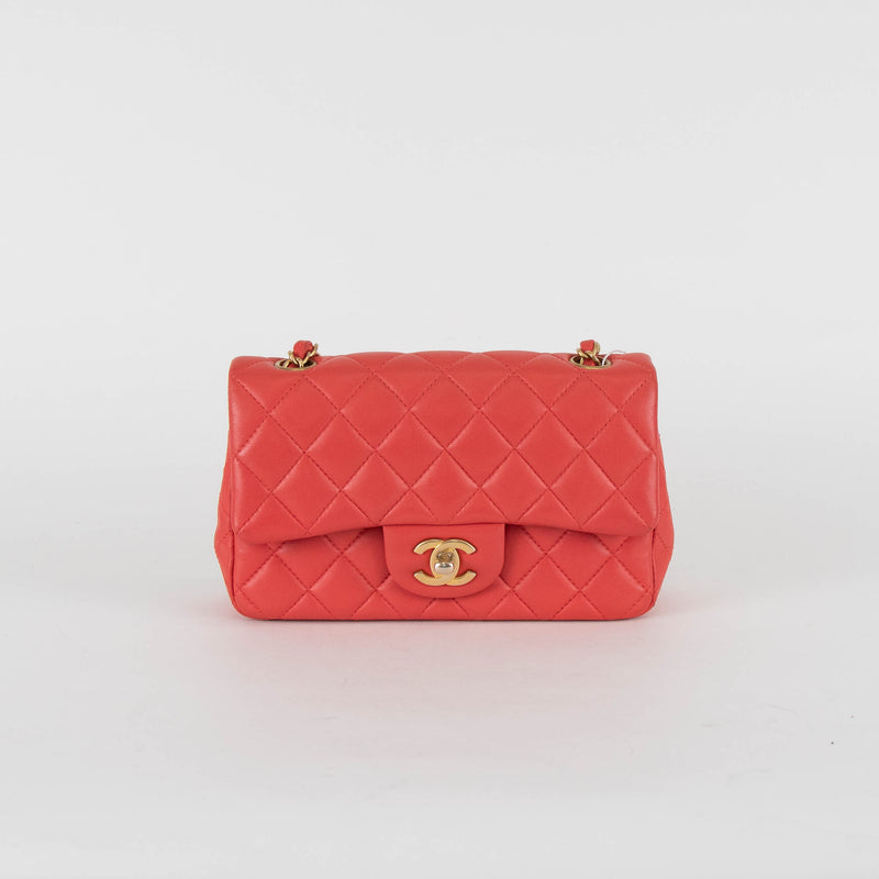 Chanel Mini Classic in Coral Lambskin and Brushed Gold Hardware