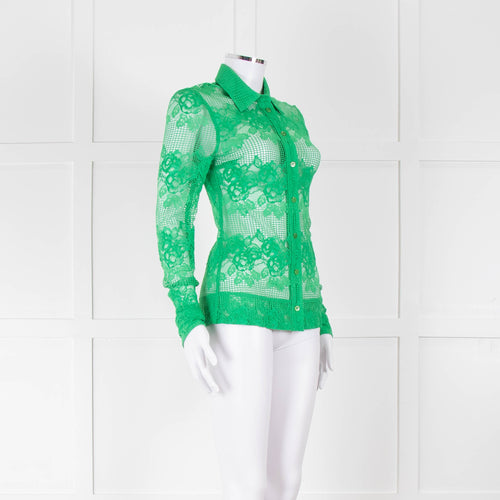 Ganni Bright Green Lace Shirt