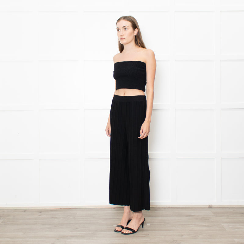 Theory Black Knitted Petite Wide Leg Trousers