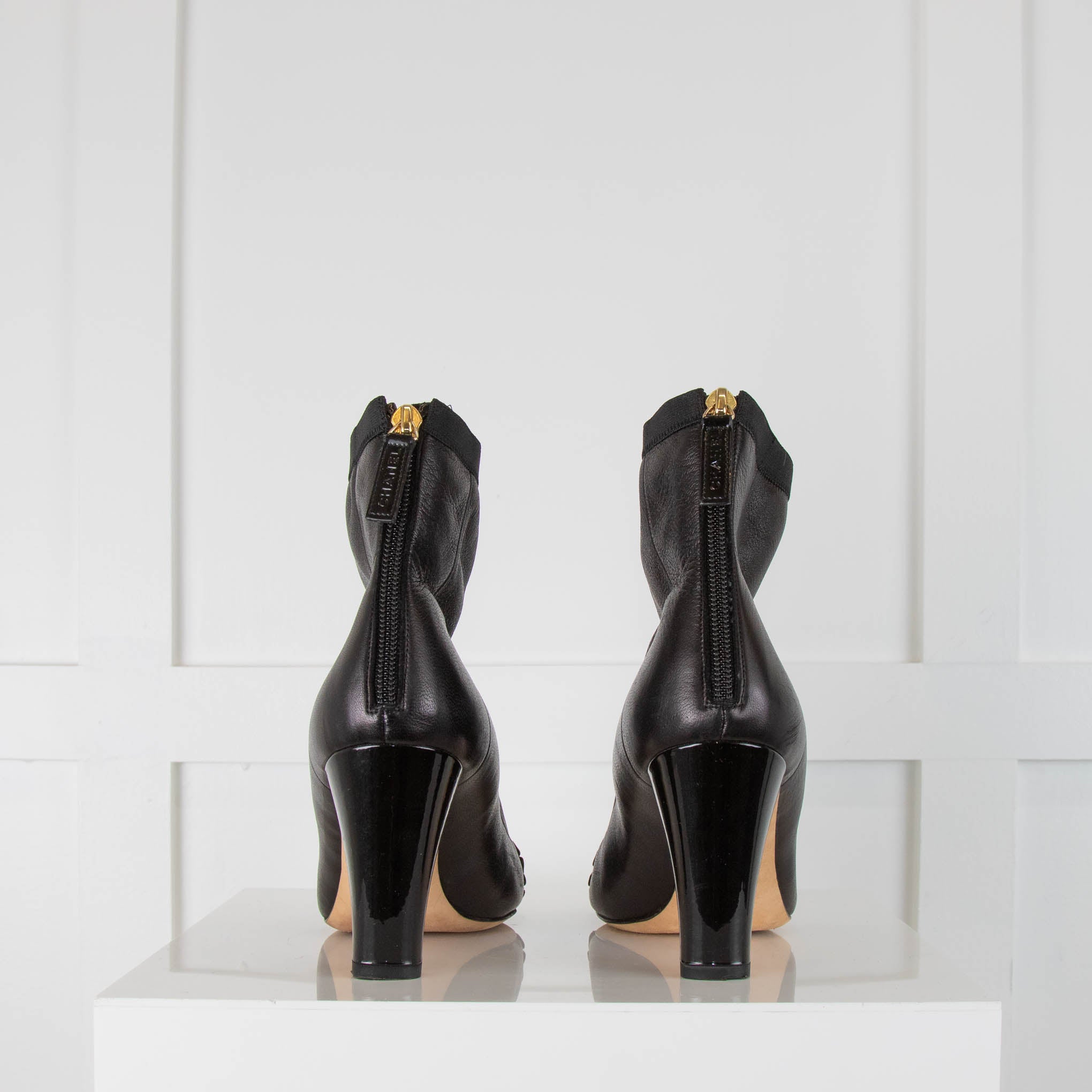 Chanel black leather ankle boots sale