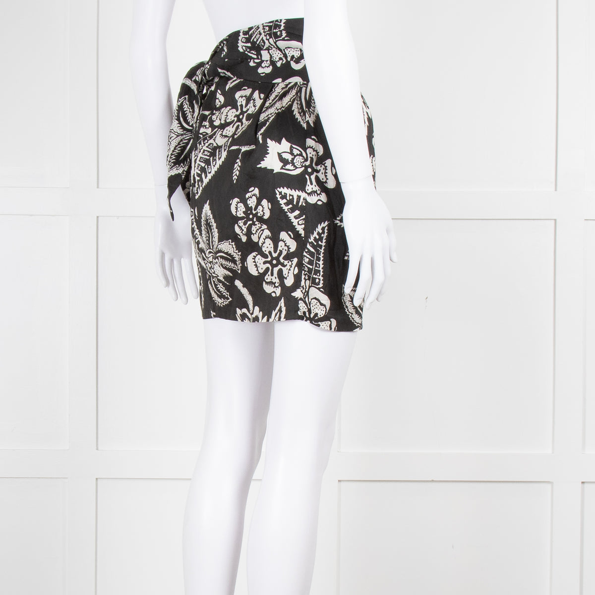 Isabel Marant Black White Floral Silk Wrap Skirt