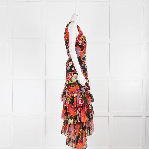 Ungaro Multi Floral One Shoulder Pleated Dress