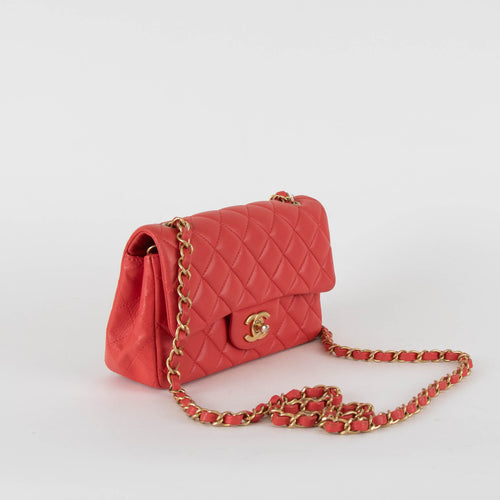 Chanel Mini Classic in Coral Lambskin and Brushed Gold Hardware