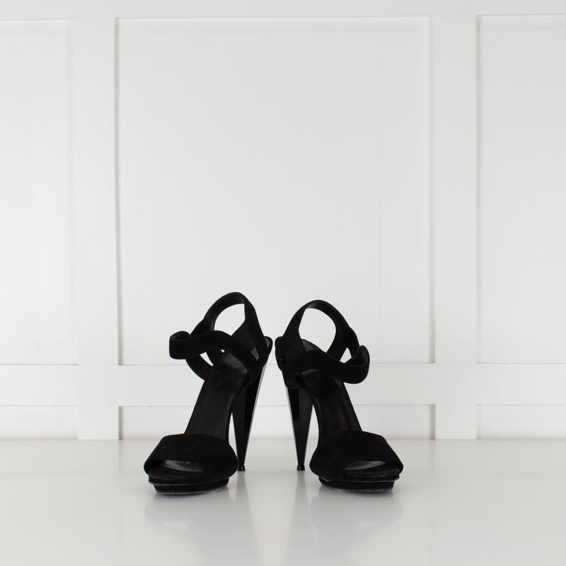 Gucci Black Suede Platform Shoes with Faceted Heels