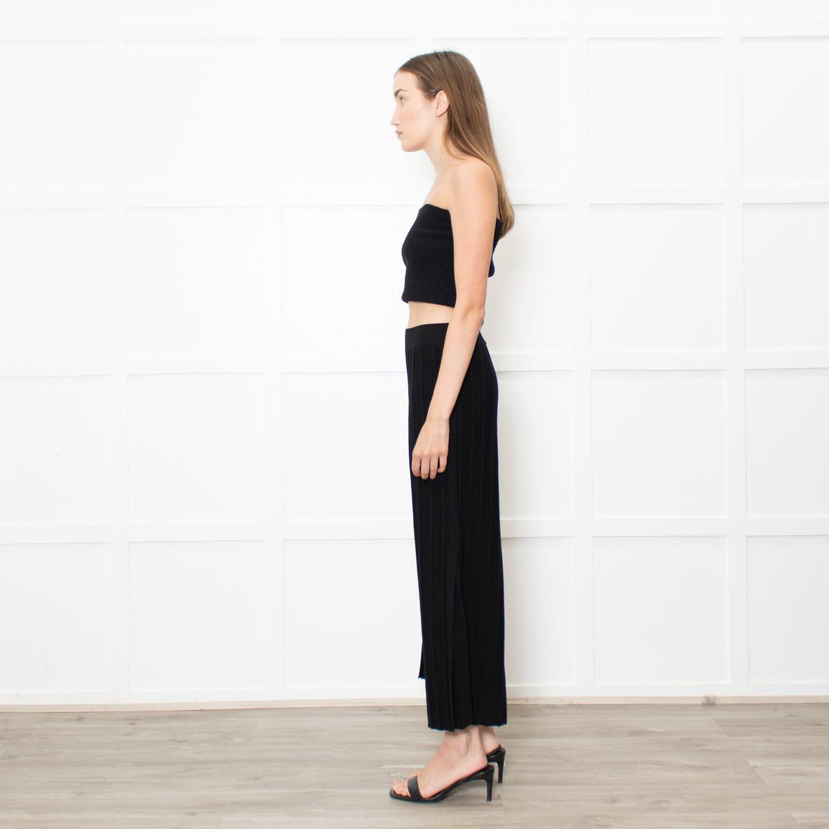 Theory Black Knitted Petite Wide Leg Trousers