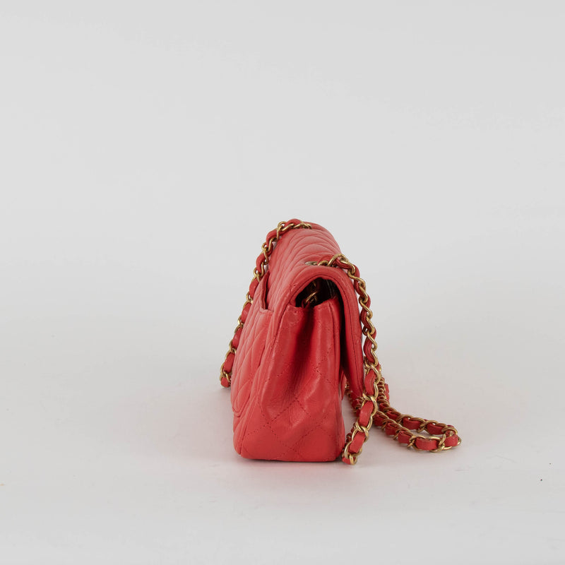 Chanel Mini Classic in Coral Lambskin and Brushed Gold Hardware