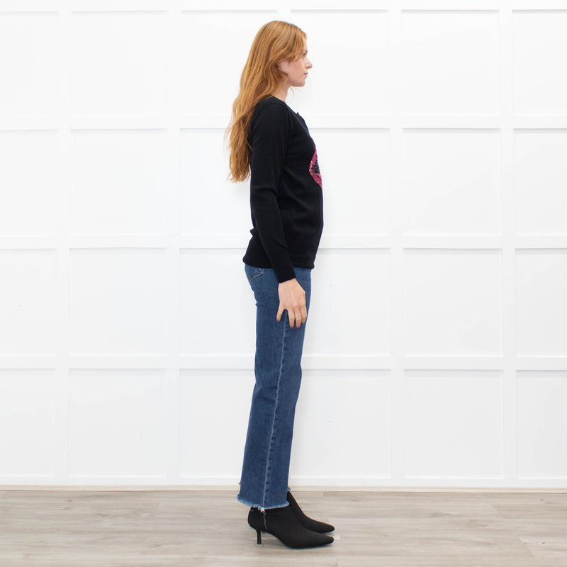 Markus Lupfer Black Pink White Lips Sequins Merino Wool Jumper