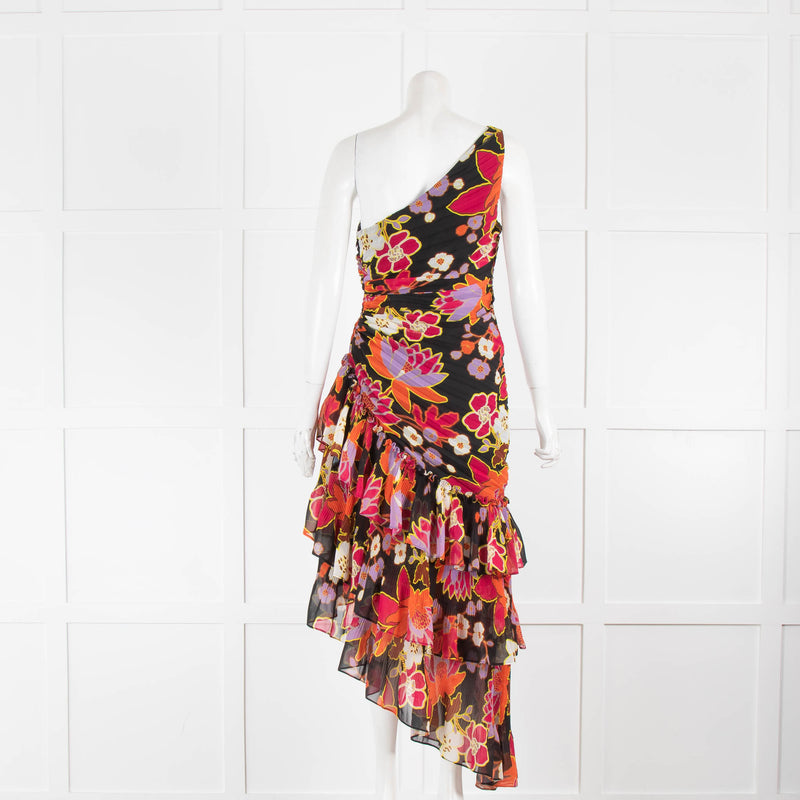 Ungaro Multi Floral One Shoulder Pleated Dress