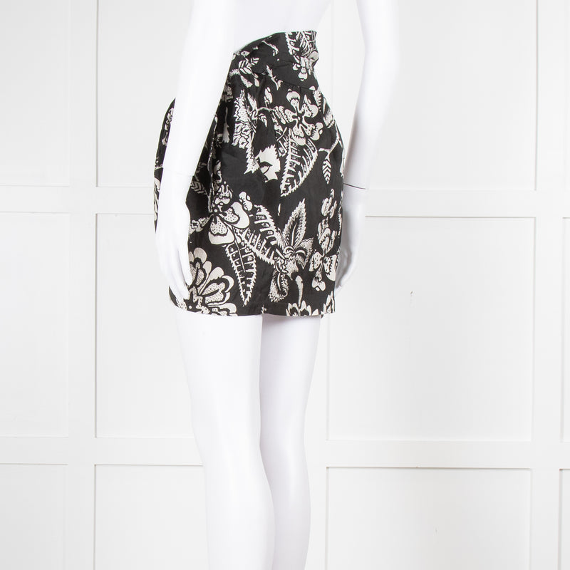 Isabel Marant Black White Floral Silk Wrap Skirt