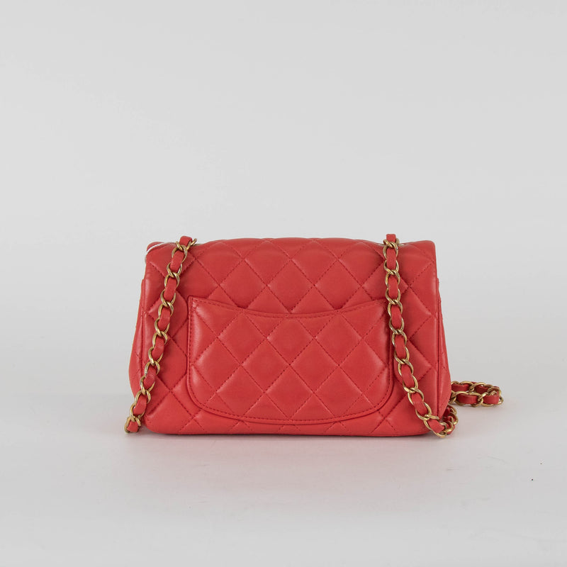 Chanel Mini Classic in Coral Lambskin and Brushed Gold Hardware