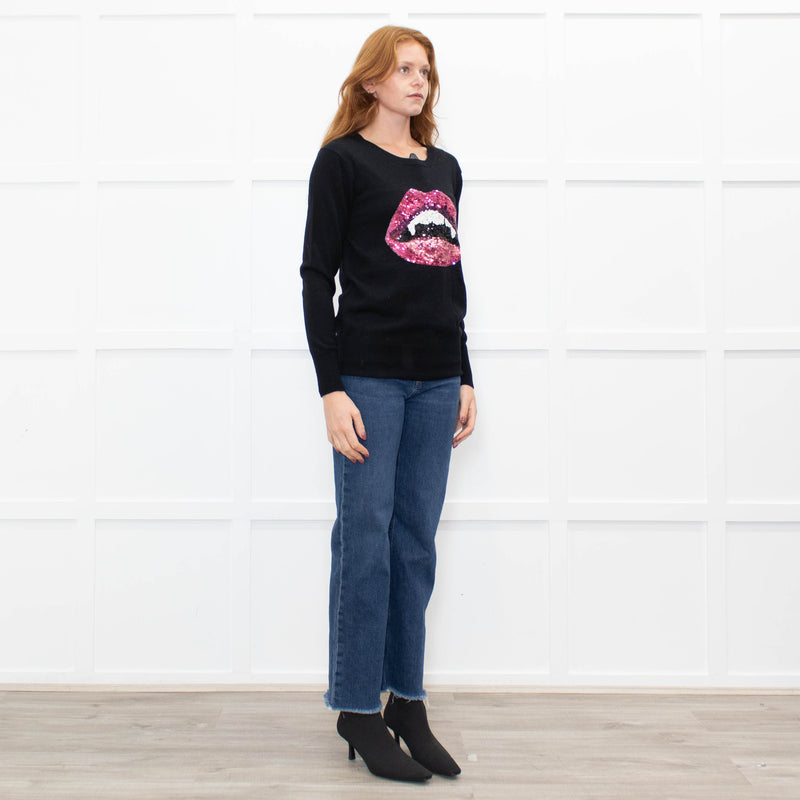 Markus Lupfer Black Pink White Lips Sequins Merino Wool Jumper