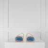 Chanel Cream Blue Cap Toe Flat Leather CC Slingbacks