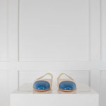 Chanel Cream Blue Cap Toe Flat Leather CC Slingbacks