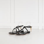 Alexander McQueen Black Skull Leather T- Strap Sandal