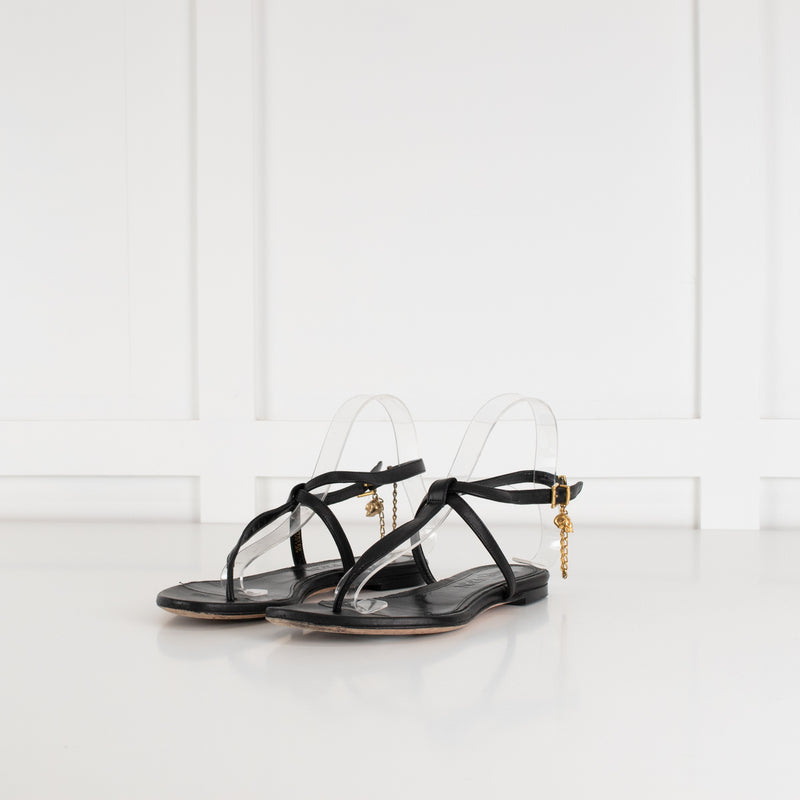 Alexander McQueen Black Skull Leather T- Strap Sandal