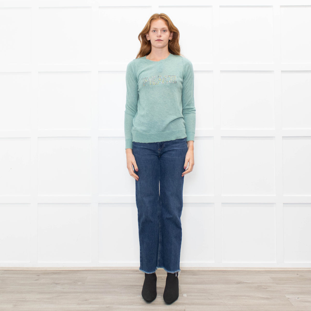 Zadig & Voltaire Light Green Multi Peace Diamante Cashmere Fine knit Jumper