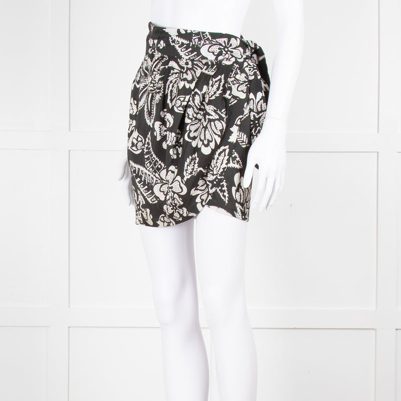 Isabel Marant Black White Floral Silk Wrap Skirt