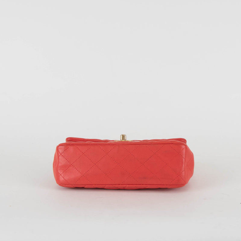 Chanel Mini Classic in Coral Lambskin and Brushed Gold Hardware