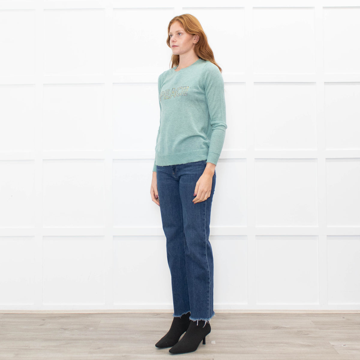 Zadig & Voltaire Light Green Multi Peace Diamante Cashmere Fine knit Jumper