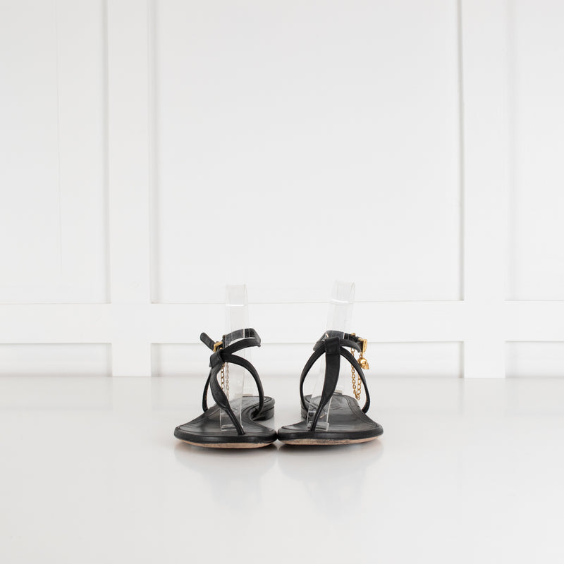 Alexander McQueen Black Skull Leather T- Strap Sandal