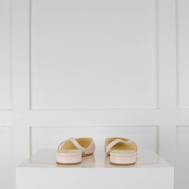 Chanel Cream Blue Cap Toe Flat Leather CC Slingbacks