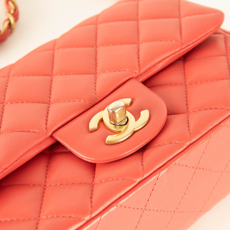 Chanel Mini Classic in Coral Lambskin and Brushed Gold Hardware