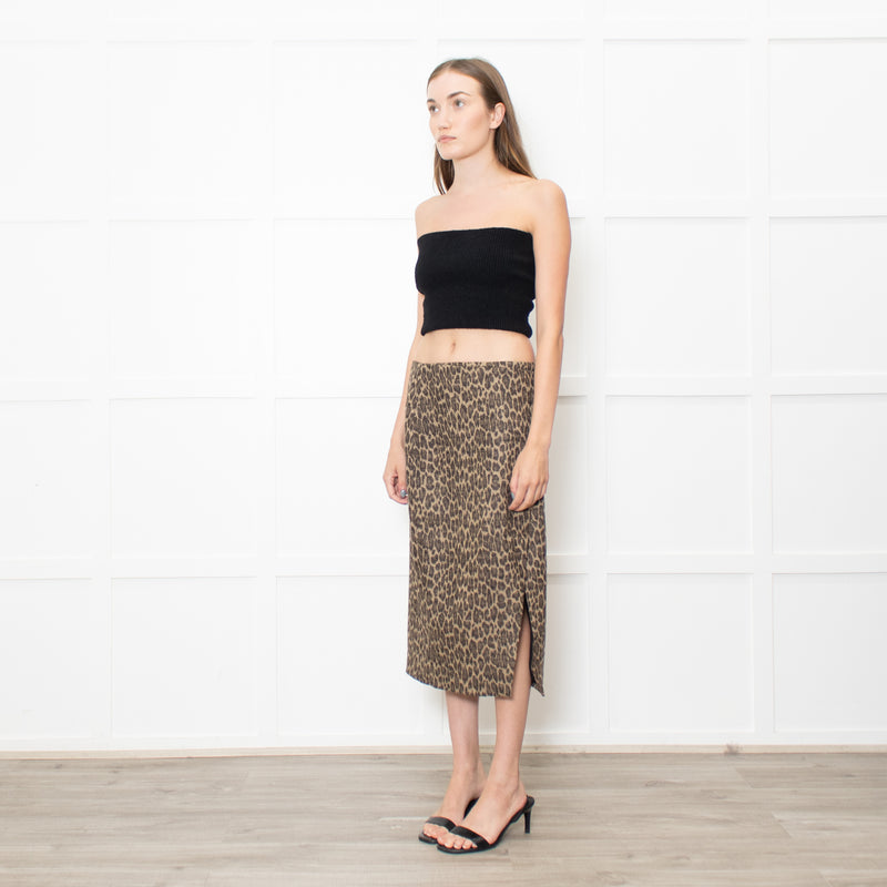 Theory Thigh Split Animal Print Pencil Skirt