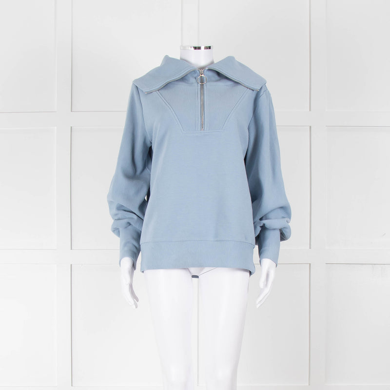 Varley Pale Blue Quarter Zip High Collar Top