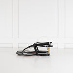 Alexander McQueen Black Skull Leather T- Strap Sandal