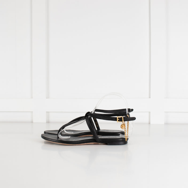 Alexander McQueen Black Skull Leather T- Strap Sandal