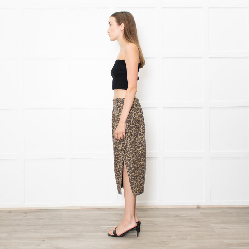 Theory Thigh Split Animal Print Pencil Skirt
