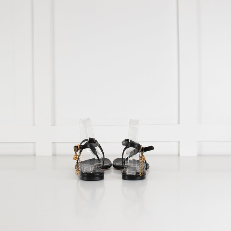 Alexander McQueen Black Skull Leather T- Strap Sandal