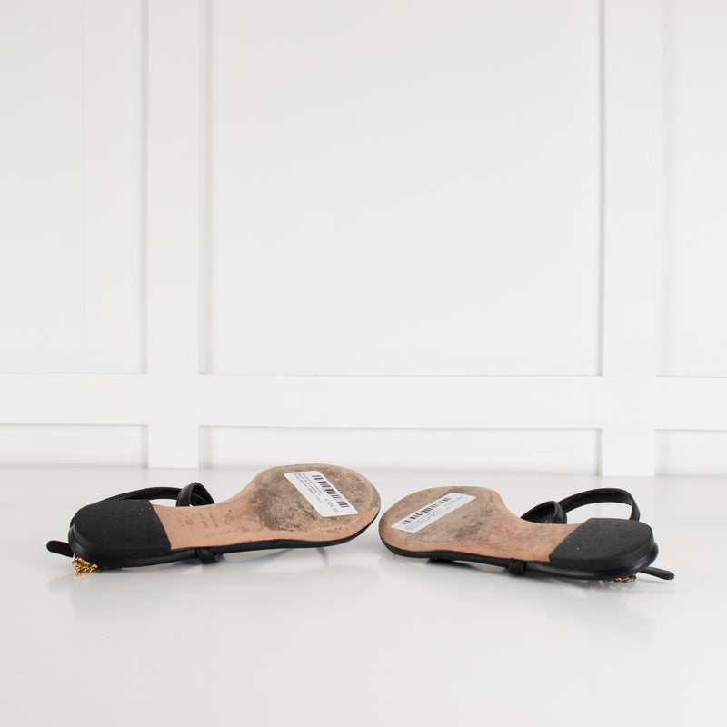 Alexander McQueen Black Skull Leather T- Strap Sandal