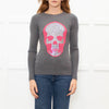 E.vil Grey Pink Sliver Diamante Skull Cashmere Jumper
