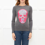 E.vil Grey Pink Sliver Diamante Skull Cashmere Jumper