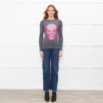 E.vil Grey Pink Sliver Diamante Skull Cashmere Jumper