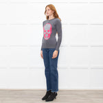 E.vil Grey Pink Sliver Diamante Skull Cashmere Jumper