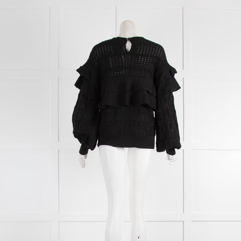 Chanel Black Frill Cotton Knitted Jumper